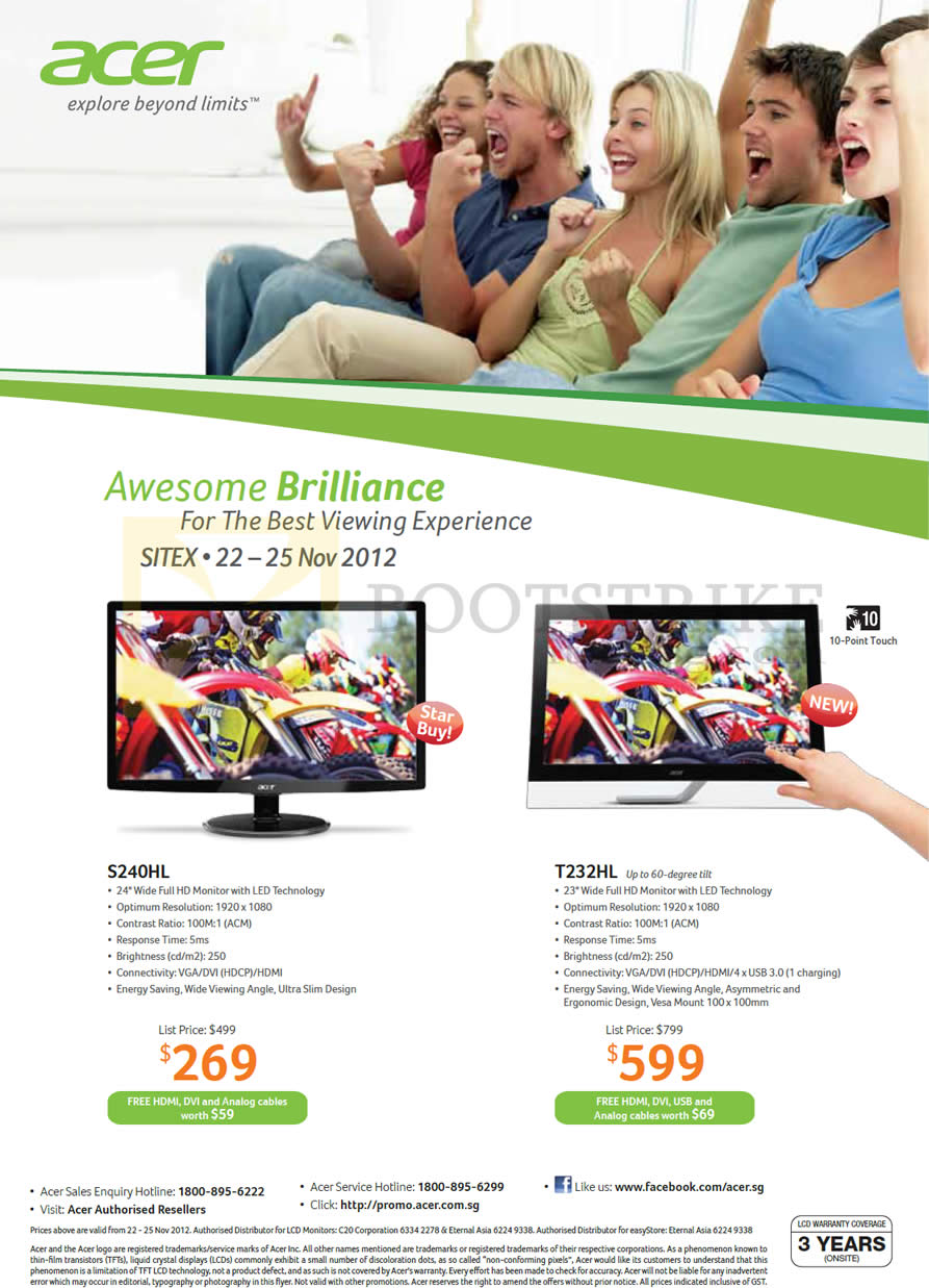 SITEX 2012 price list image brochure of Acer Monitors S240HL, T232HL