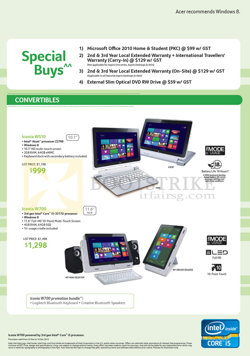SITEX 2012 price list image brochure of Acer Notebooks Tablets Iconia W510, Iconia W700