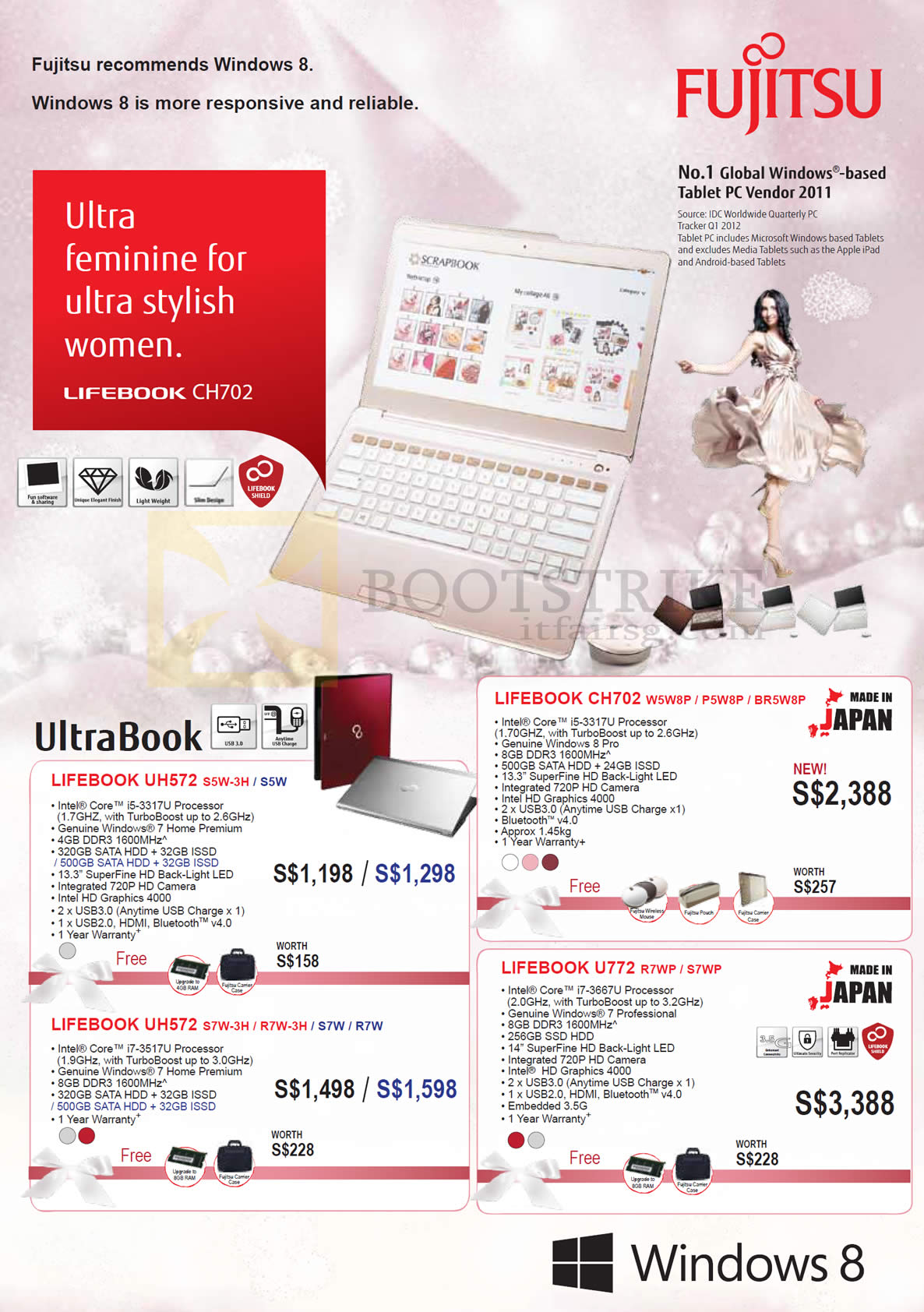 SITEX 2012 price list image brochure of Asiapac Fujitsu Ultrabook Notebooks Lifebook UH572 S5W-3H S5W, CH702 W5W8P P5W8P BR5W8P, UH572 S7W-3H R7W-3H S7W R7W, U772 R7WP S7WP