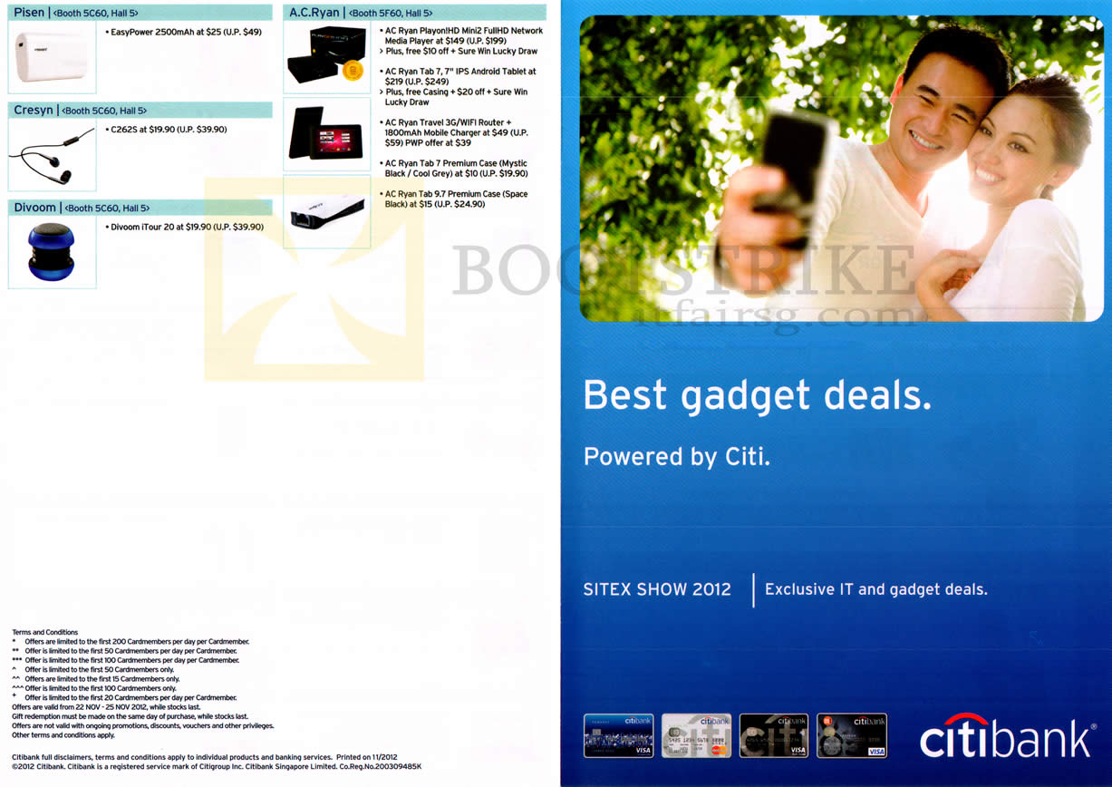 SITEX 2012 price list image brochure of Citibank Credit Card Pisen, AC Ryan, Cresyn, Divoom
