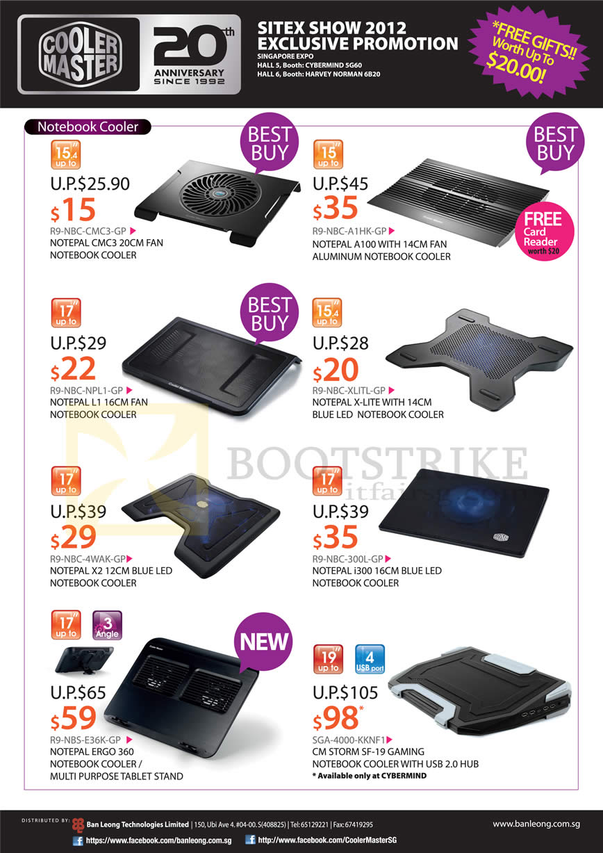 SITEX 2012 price list image brochure of Cooler Master Notebook Coolers Notepal CMC3, A100, L1, X-Lite, X2, I300, Ergo, Storm SF-19