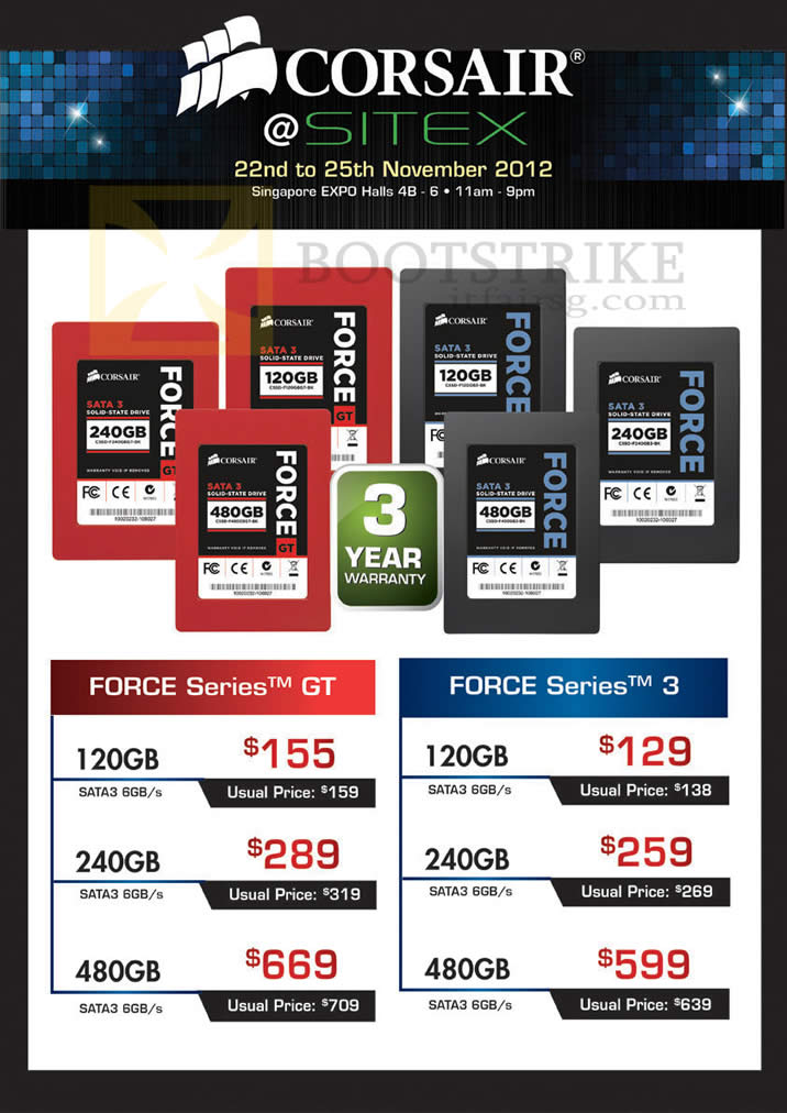 SITEX 2012 price list image brochure of Corsair Storage SSD Force Series GT, Force Series 3