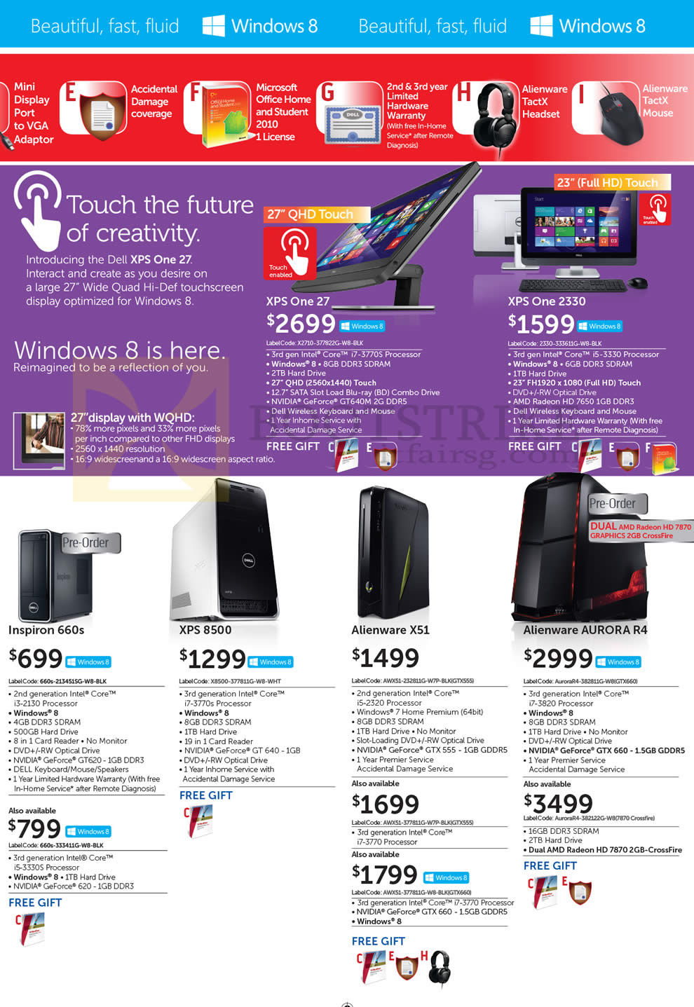 SITEX 2012 price list image brochure of Dell Desktop PCs One 27, One 2330, Inspiron 660s, XPS 8500, Alienware X51, Aurora R4