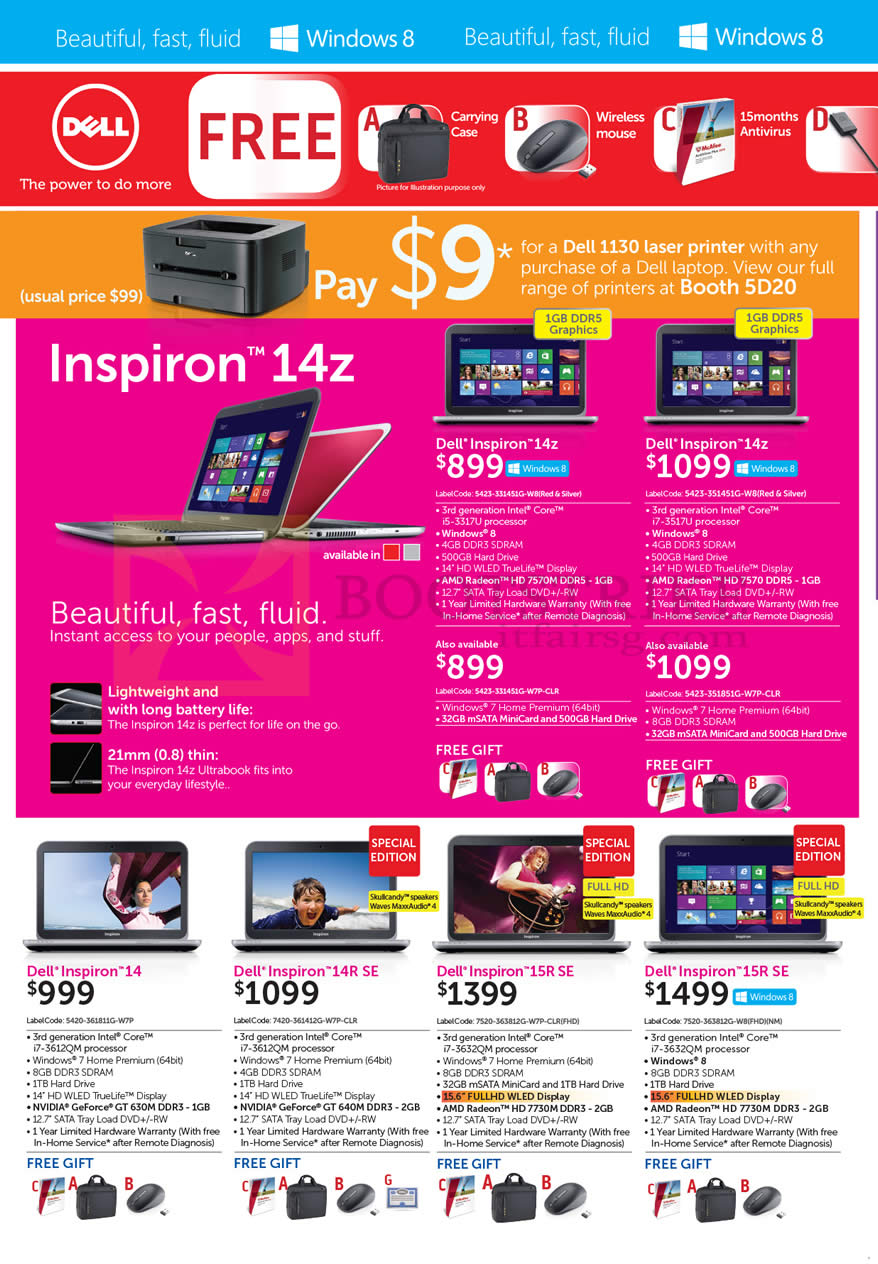 SITEX 2012 price list image brochure of Dell Notebooks Inspiron 14Z, 14, 14R SE, 15R SE