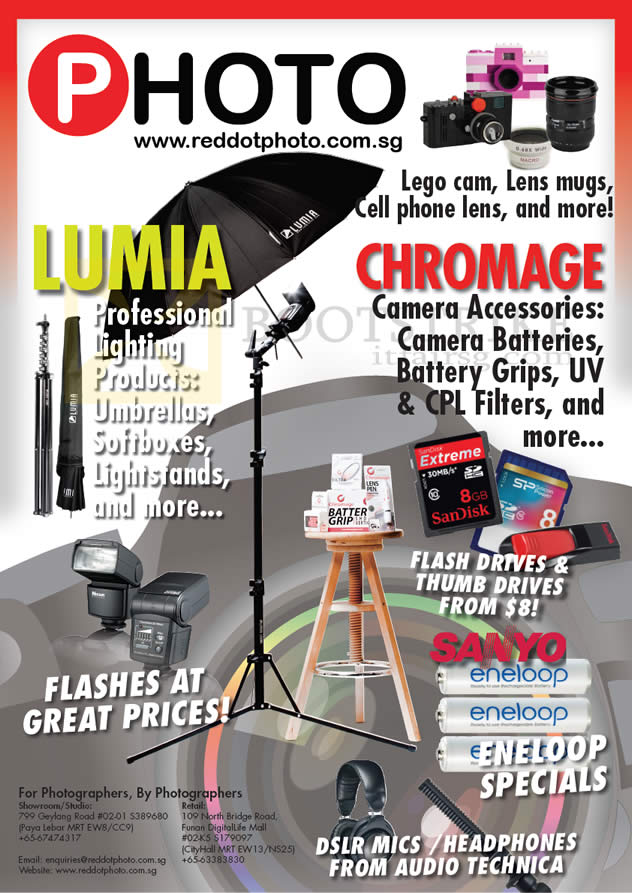 SITEX 2012 price list image brochure of Eastgear Red Dot Photo Lumia Lighting, Chromage Camera Accessories, Sandisk Flash Drives, Sanyo Eneloop Battery, Flash