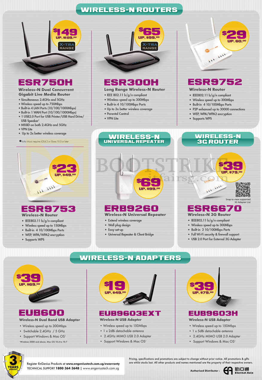 SITEX 2012 price list image brochure of Engenius Wireless Routers, Adapters USB, 3G ESR 750H 300H 9752 9753, ERB 9260 6670, EUB 600 9603EXT 9603H