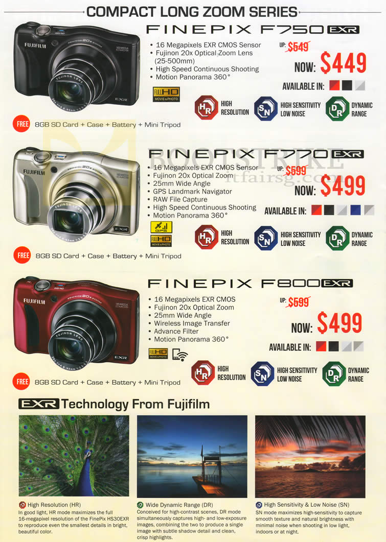 Fujifilm Digital Cameras Finepix F750 EXR, F770 F800 EXR SITEX Price List Brochure Flyer Image