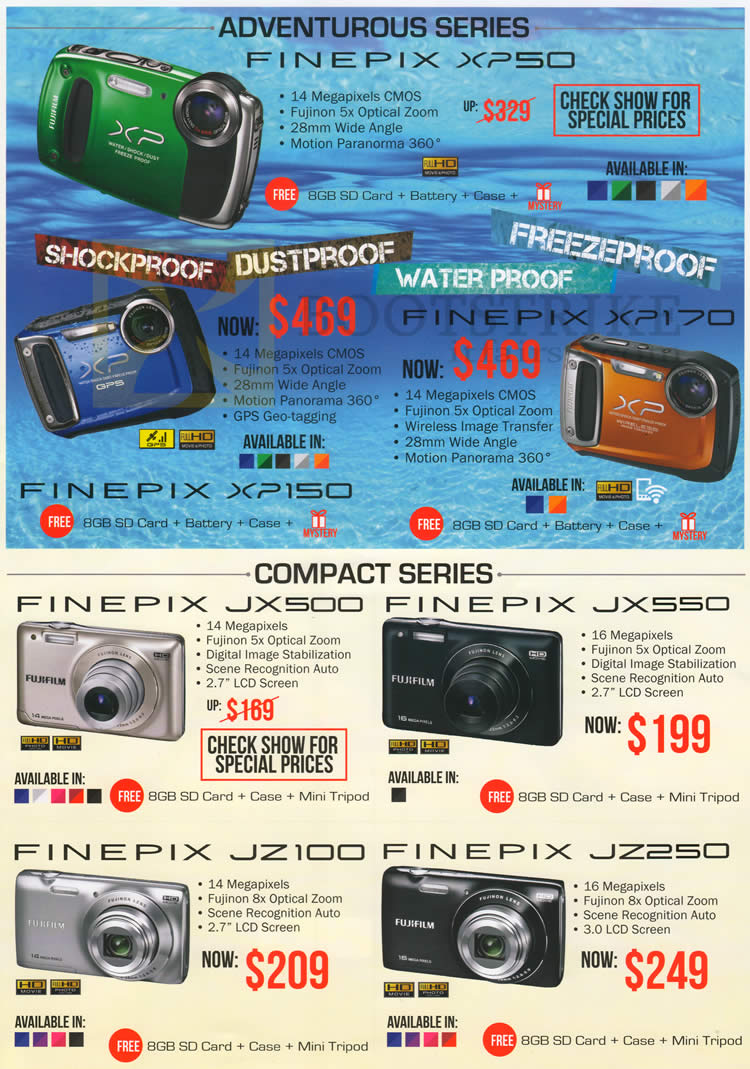 SITEX 2012 price list image brochure of Fujifilm Digital Cameras Finepix XP50, XP150, XP170, JX500, JX550, JZ100, JX250