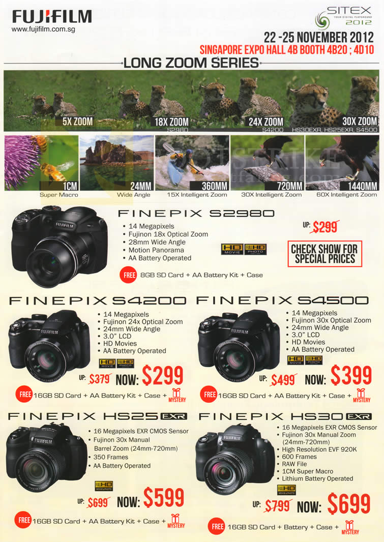 SITEX 2012 price list image brochure of Fujifilm Digital Cameras S2980, S4200, S4500, HS25 EXR, HS30 EXR