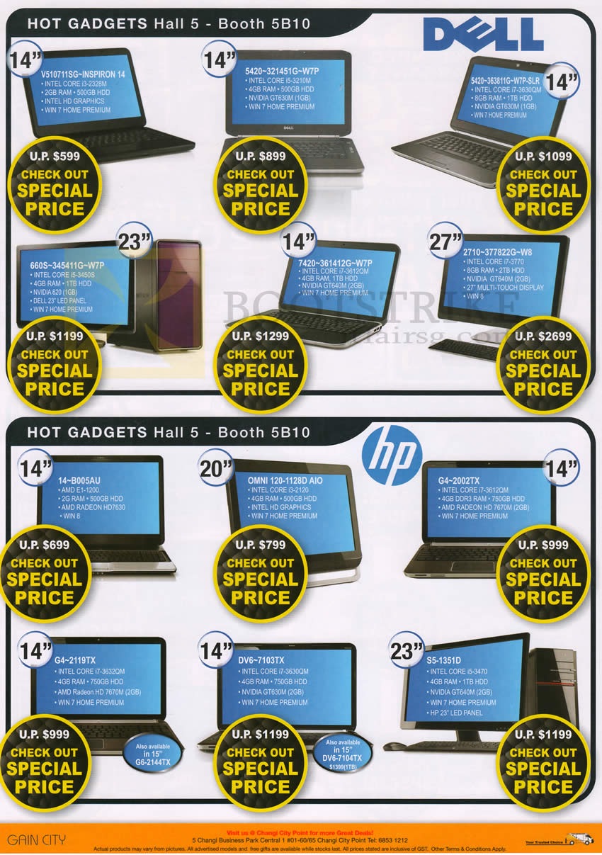 SITEX 2012 price list image brochure of Gain City Notebooks Dell HP