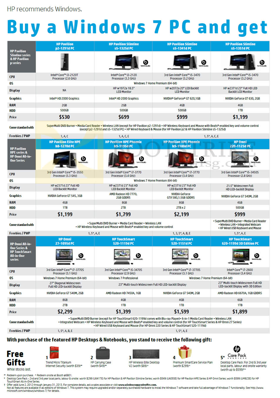 SITEX 2012 price list image brochure of HP Desktop PCs Pavilion Slimline S5-1325d, S5-1341d, S5-1351d, H8-1270d, H9-1195d, H9-1180d, 220-1125d, 27-1095d, S20-1119d, S20-1151d, 620-1199d