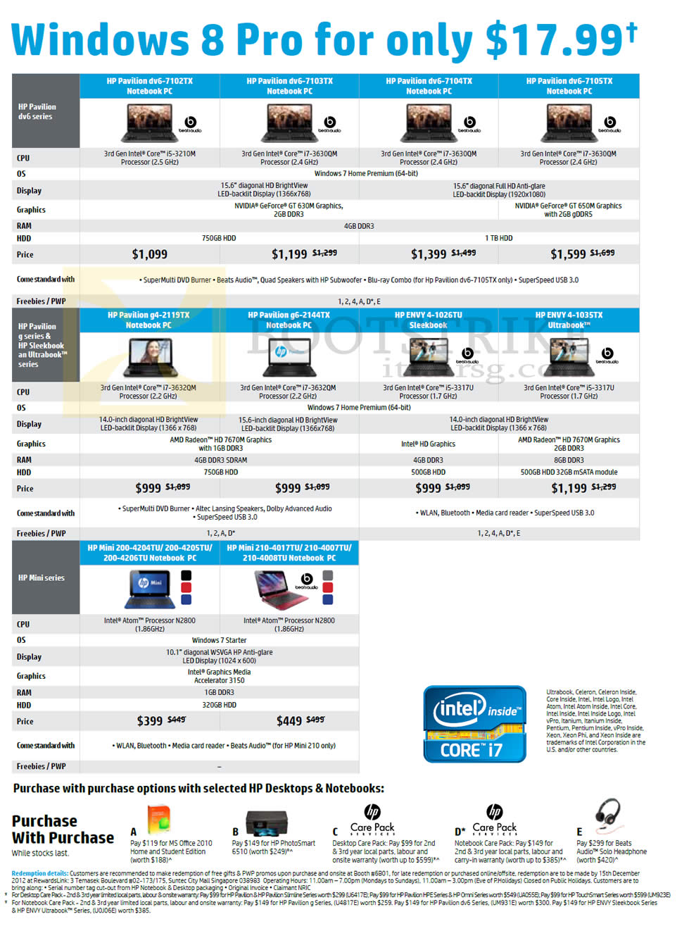 SITEX 2012 price list image brochure of HP Notebooks Pavilion Dv6-7102TX, Dv6-7103TX, Dv-7104TX, G4-2119TX, G6-2144TX, 4-1026TU, 4-1035TX, Mini 200-4204TU, 200-4205TU, 210-4017TU, 210-4007TU