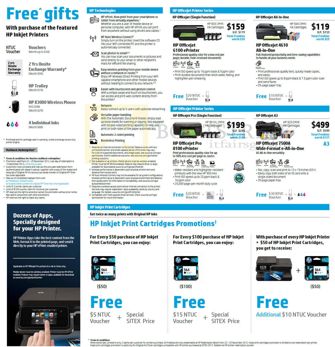 SITEX 2012 price list image brochure of HP Printers Inkjet Officejet 6100 EPrinter 4610 7500A, Pro 8100, Ink Cartridges