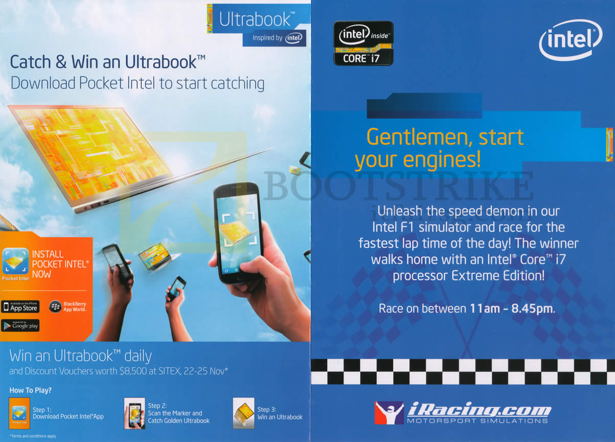 SITEX 2012 price list image brochure of Intel Catch N Win An Ultrabook, F1 Simulator Race