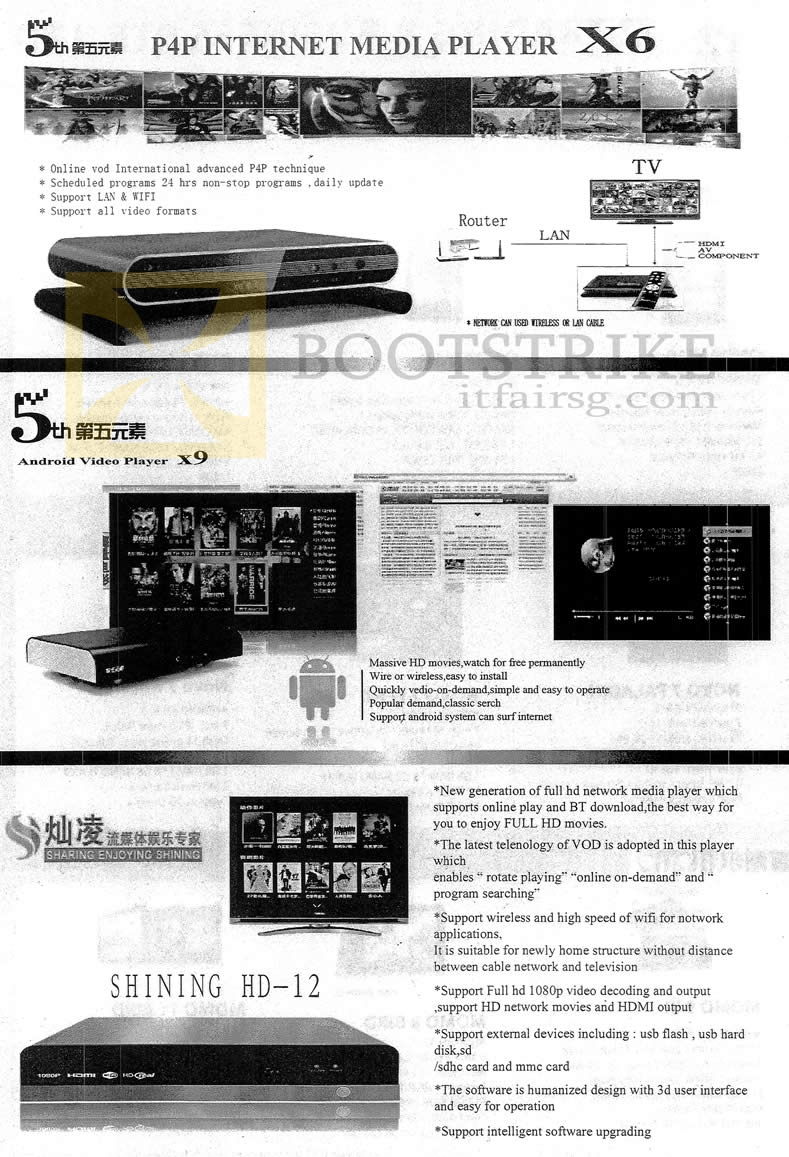 SITEX 2012 price list image brochure of J2 Media Player P4P X6, Android Video Player X9, Shining HD-12