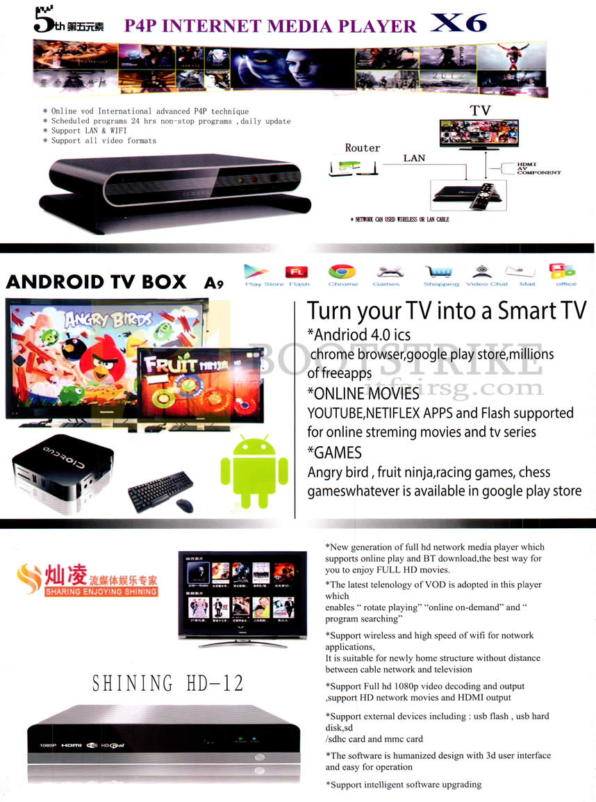 SITEX 2012 price list image brochure of J2 Media Player P4P X6, TV Box A9, Shining HD-12