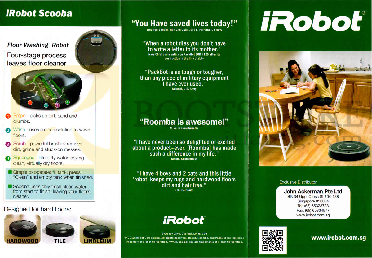 SITEX 2012 price list image brochure of John Ackerman IRobot Scooba Vacuum Cleaner Features