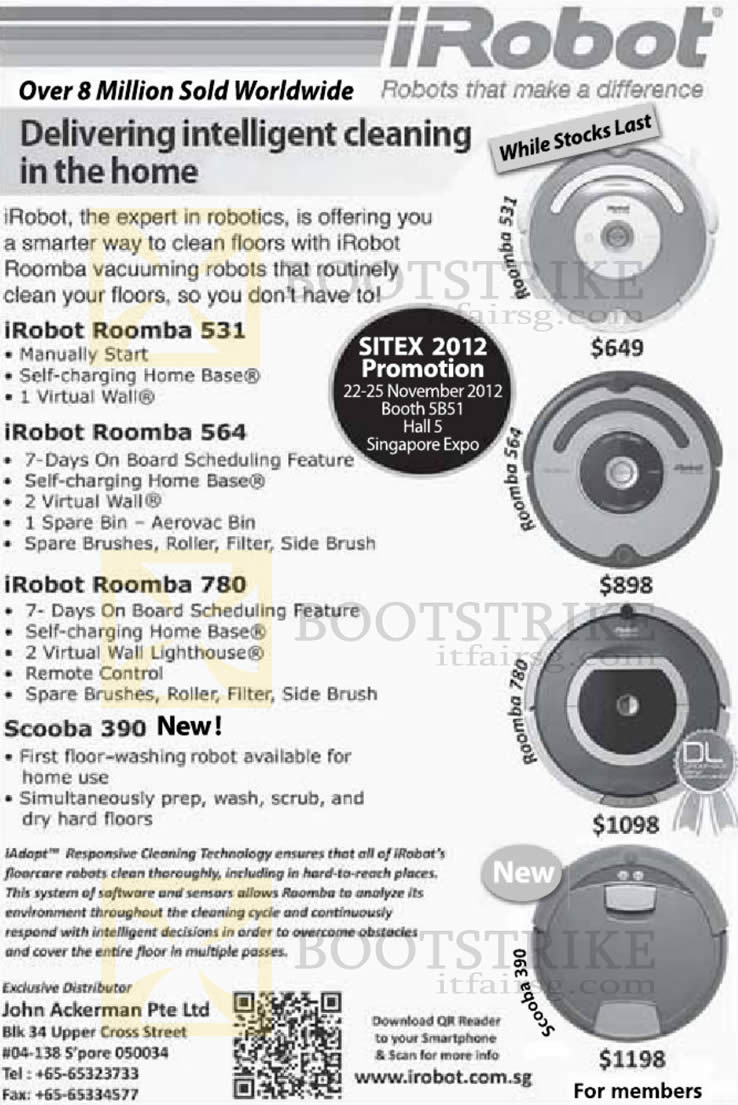 SITEX 2012 price list image brochure of John Ackerman IRobot Vacuum Cleaner Roomba 531 564 780, Scooba 390