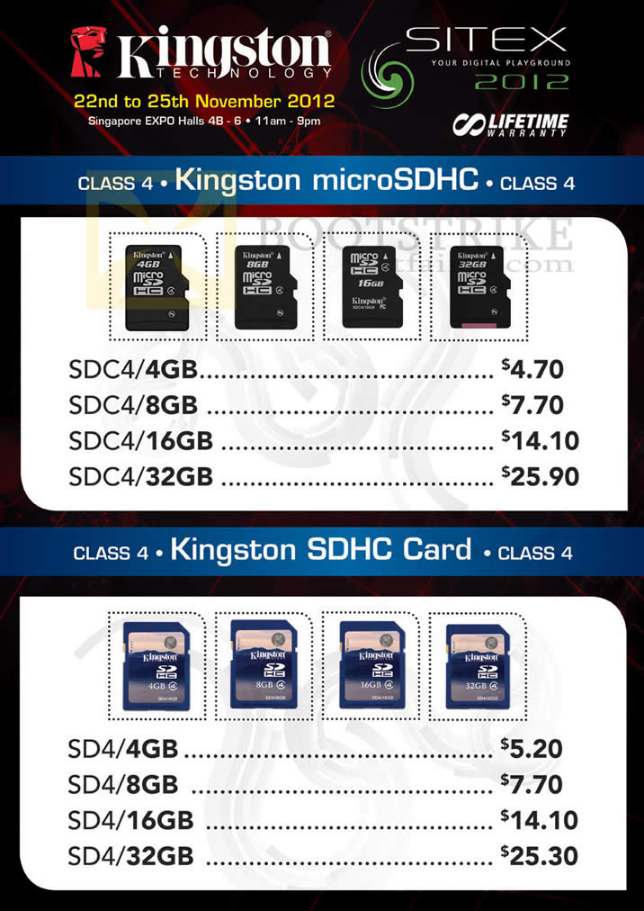 SITEX 2012 price list image brochure of Kingston Flash Memory MicroSDHC, SDHC