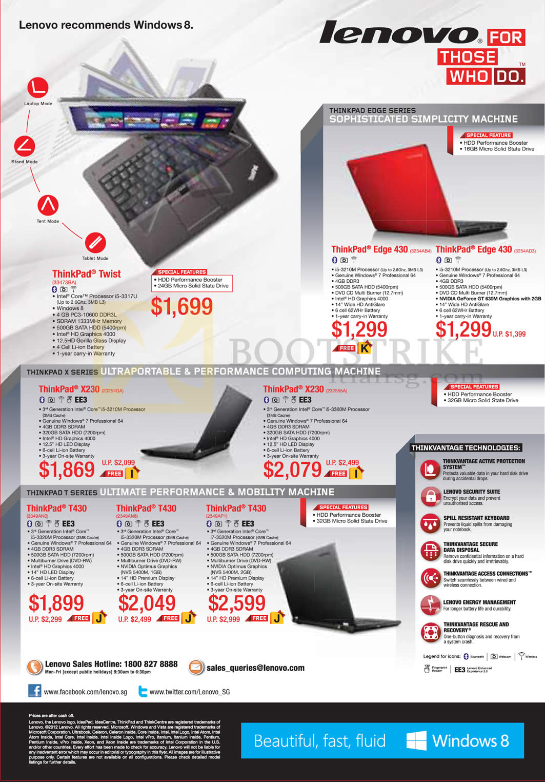 SITEX 2012 price list image brochure of Lenovo Notebooks Twist, Edge 430, X230, T430