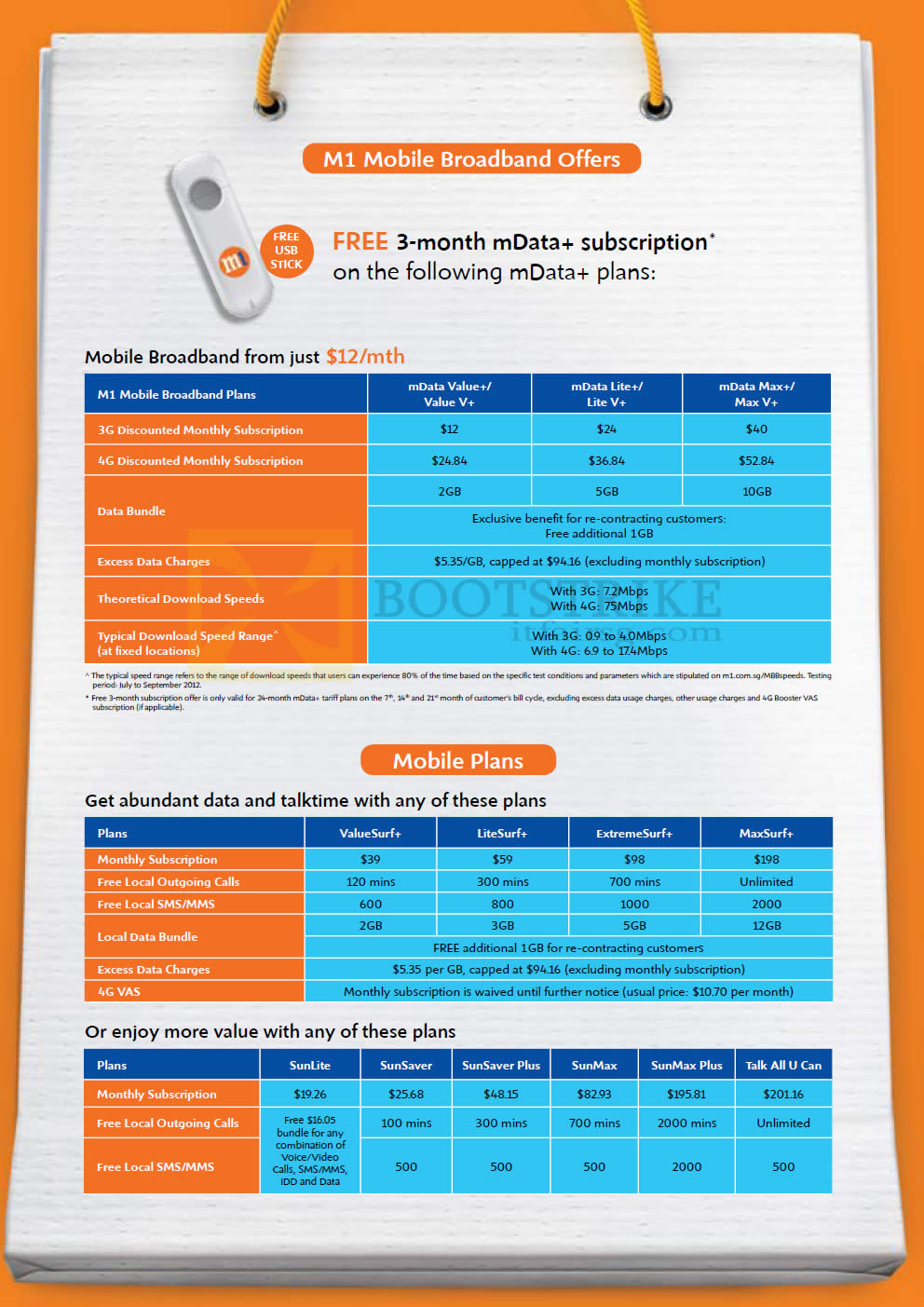 SITEX 2012 price list image brochure of M1 Broadband Mobile MData Value Lite Max, Plans ValueSurf Lite Surf ExtremeSurf MaxSurf, SunLite, SunSaver Plus, SunMax