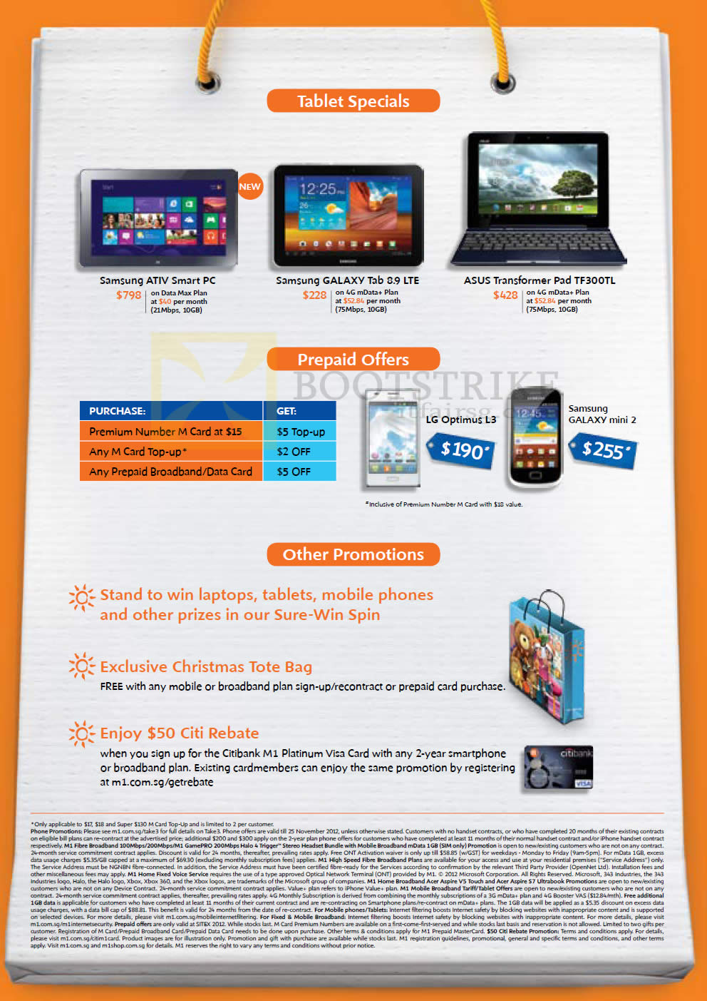 SITEX 2012 price list image brochure of M1 Mobile Broadband Samsung ATIV Smart PC, Galaxy Tab 8.9 LTE, ASUS Transformer Pad TF300TL, M Card