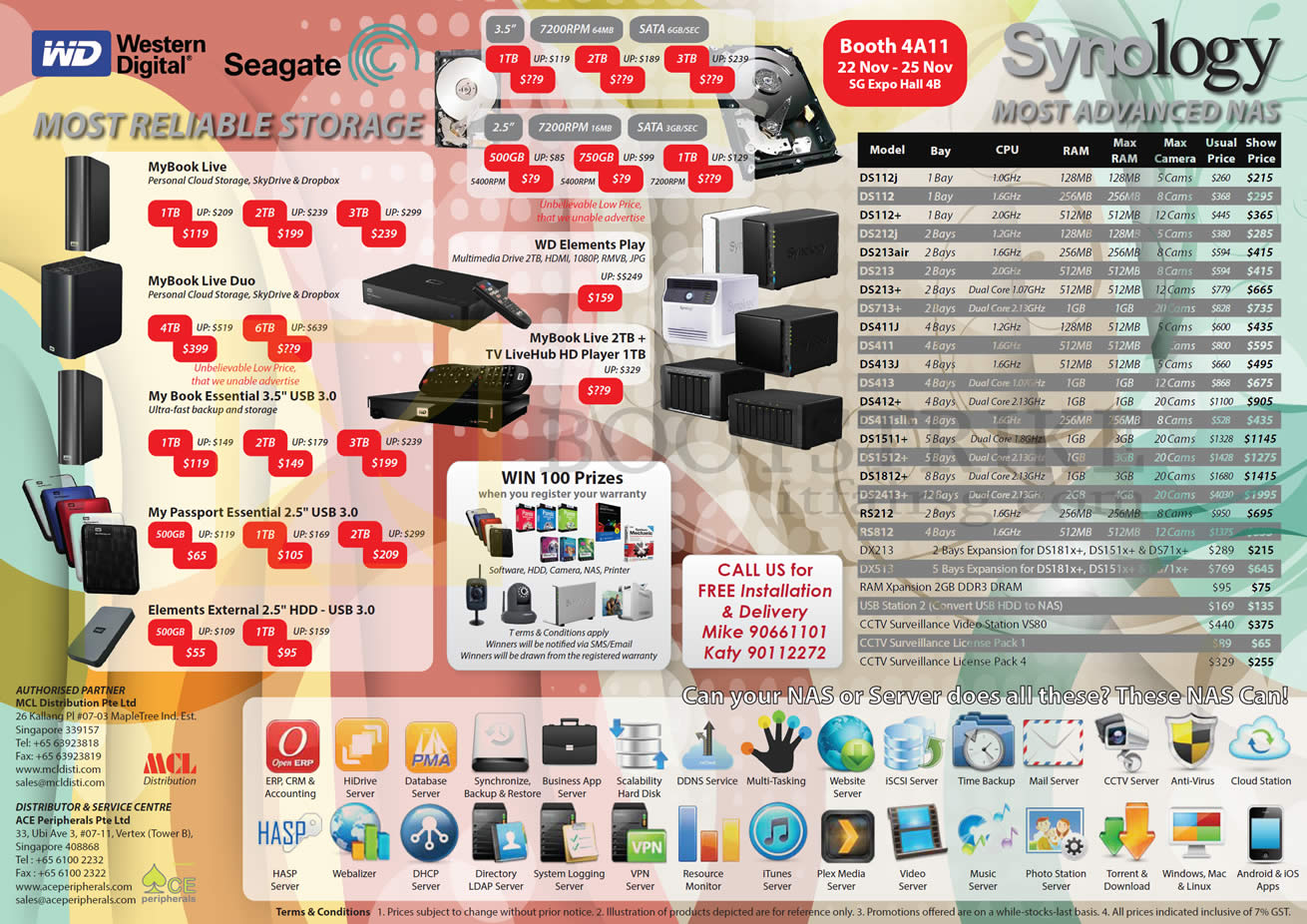 SITEX 2012 price list image brochure of MCL Distribution External Storage Western Digital WD MyBook Live Duo, Essential, Passport, Elements, TV LiveHub, Seagate, Synology NAS