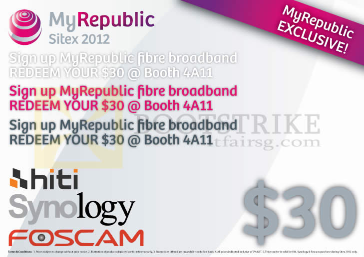 SITEX 2012 price list image brochure of MCL Distribution MyRepublic 30 Dollar Redemption, Hiti, Synology, Foscam 1