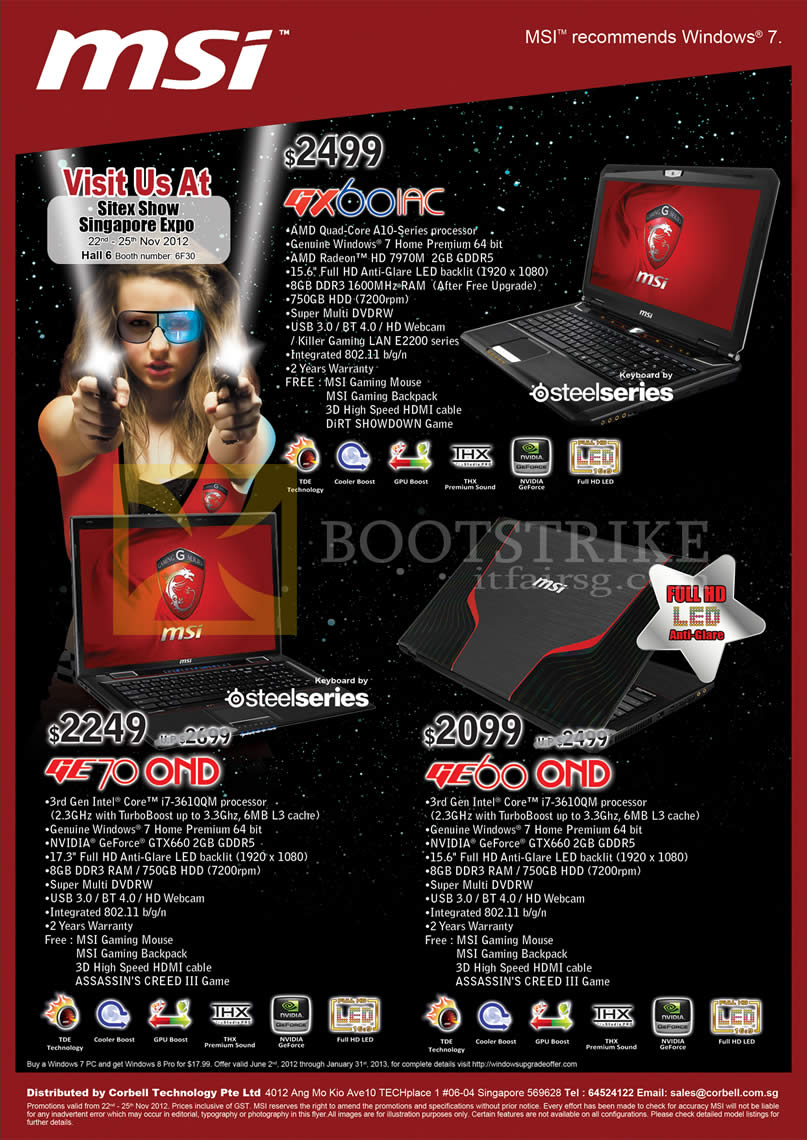 SITEX 2012 price list image brochure of Newstead Corbell MSI Notebooks GT60 1AC, GE70 0ND, GE60 0ND