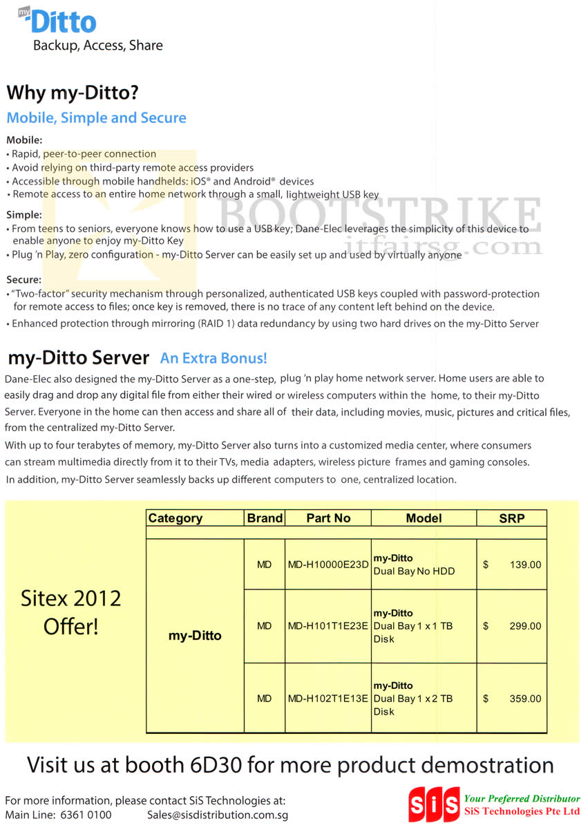 SITEX 2012 price list image brochure of Newstead My Ditto MD NAS Features, Server