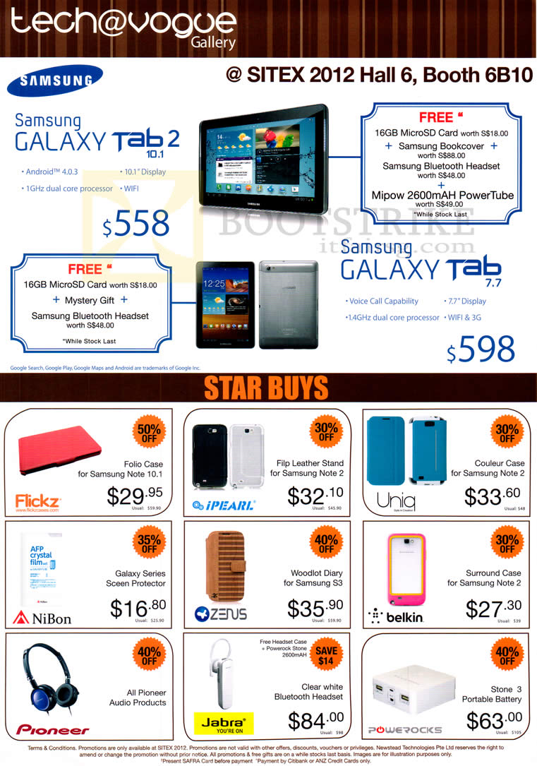 SITEX 2012 price list image brochure of Newstead Tech Vogue Samsung Galaxy Tab 2 10.1, Tab 7.7, Folio Case, Leather Stand, Screen Protector, Accessories