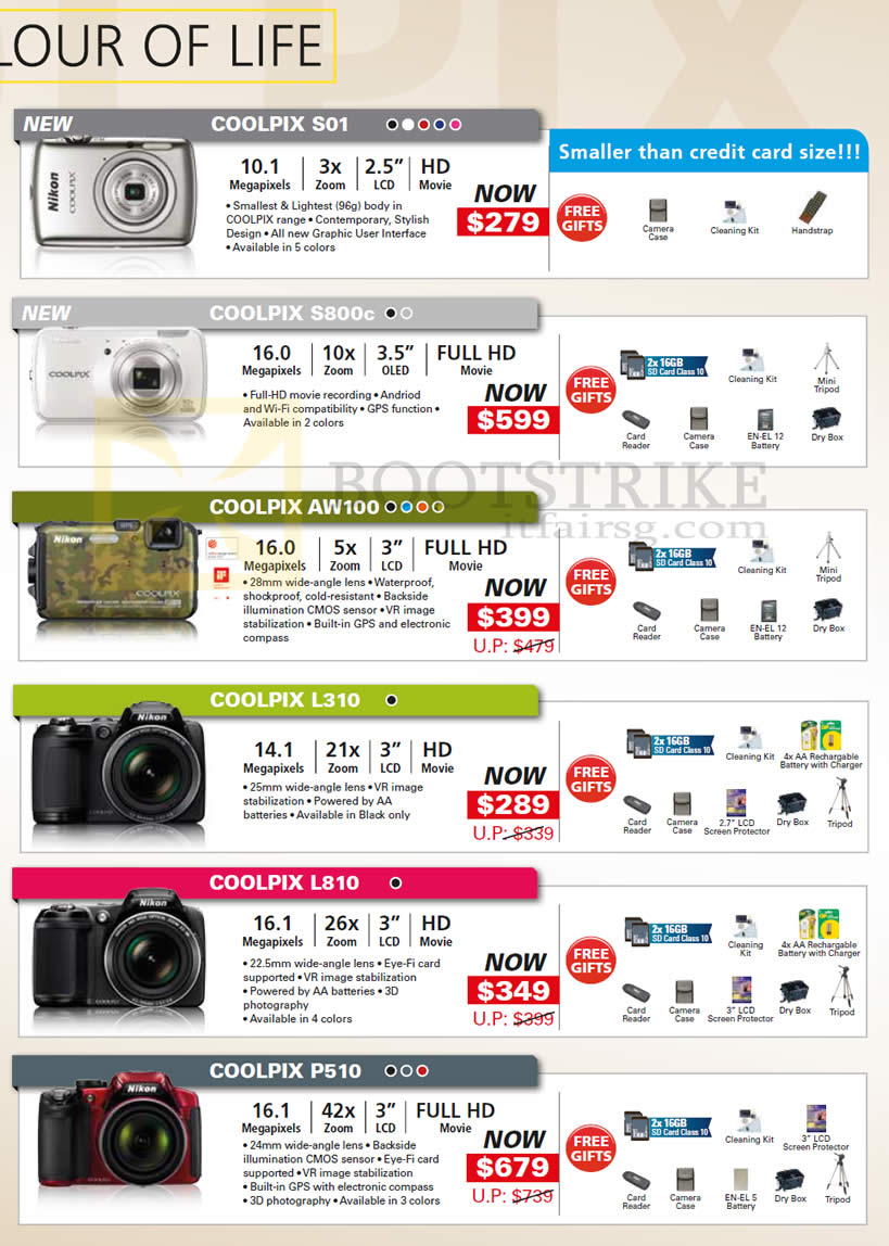 SITEX 2012 price list image brochure of Nikon Digital Cameras Coolpix S01, S800c, AW100, L310, L810, P510