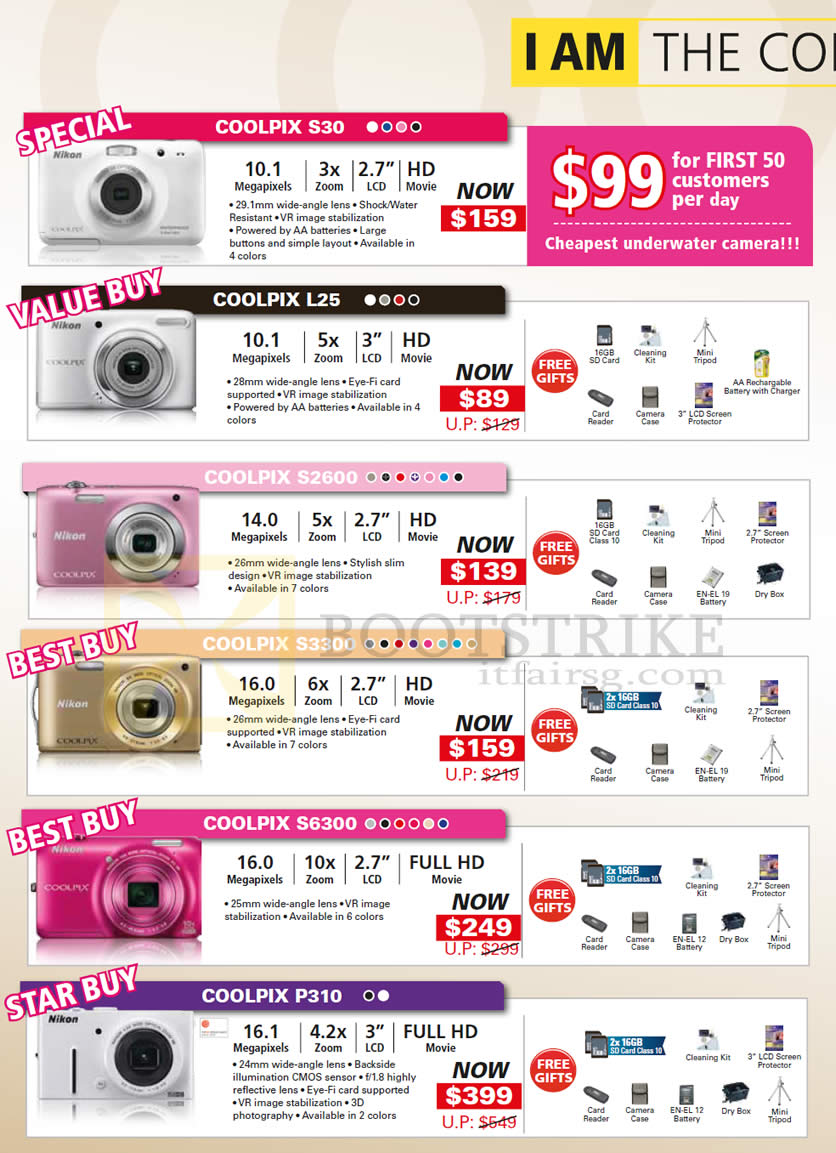 SITEX 2012 price list image brochure of Nikon Digital Cameras Coolpix S30, L25, S2600, S3300, S6300, P310