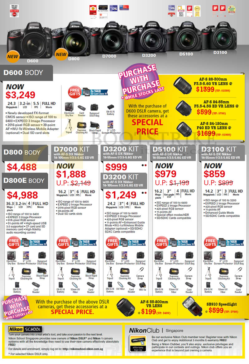 SITEX 2012 price list image brochure of Nikon Digital Cameras DSLR D600 Body, D800, D800E, D7000 KIT, D3200, D5100, D3100