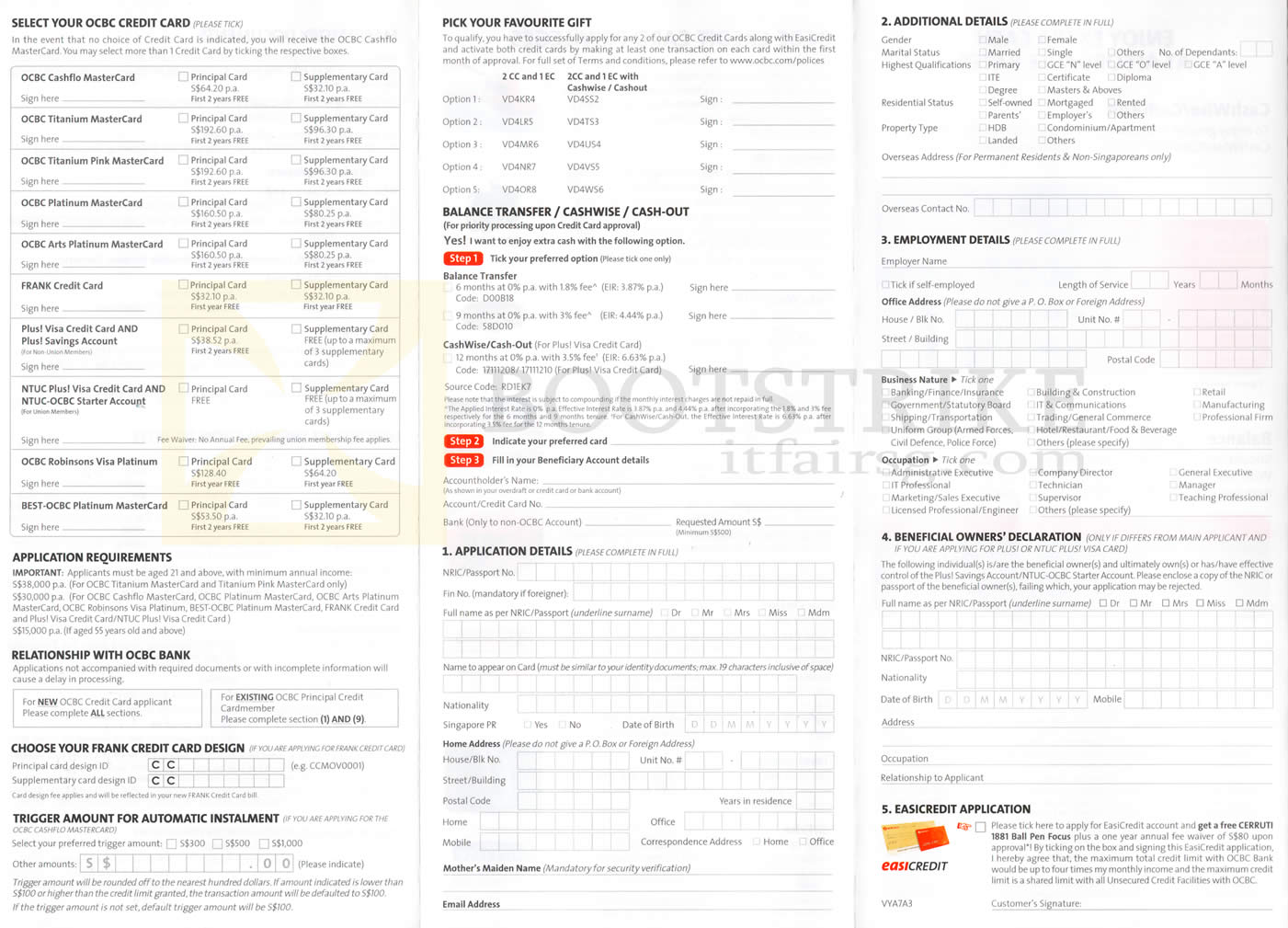 SITEX 2012 price list image brochure of OCBC Credit Cards Annual Fees, Application Requirements, Form