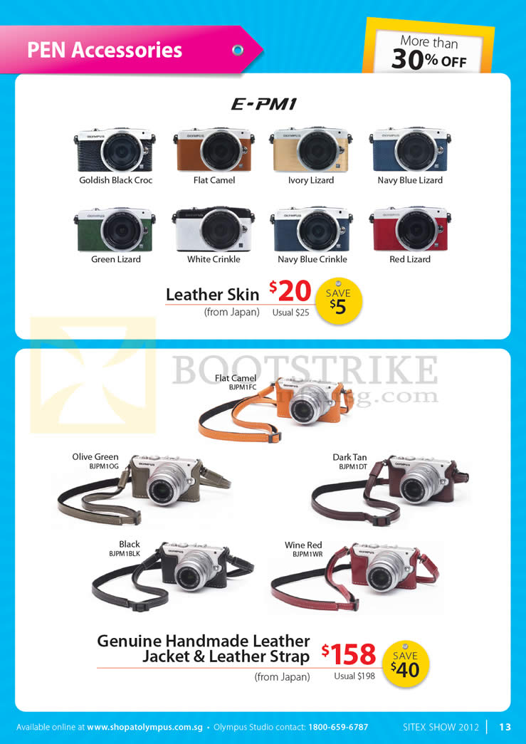 SITEX 2012 price list image brochure of Olympus Digital Camera Pen Accessories E-PM1 Leather Skin, Genuine Handmade Leather Jacket, Strap
