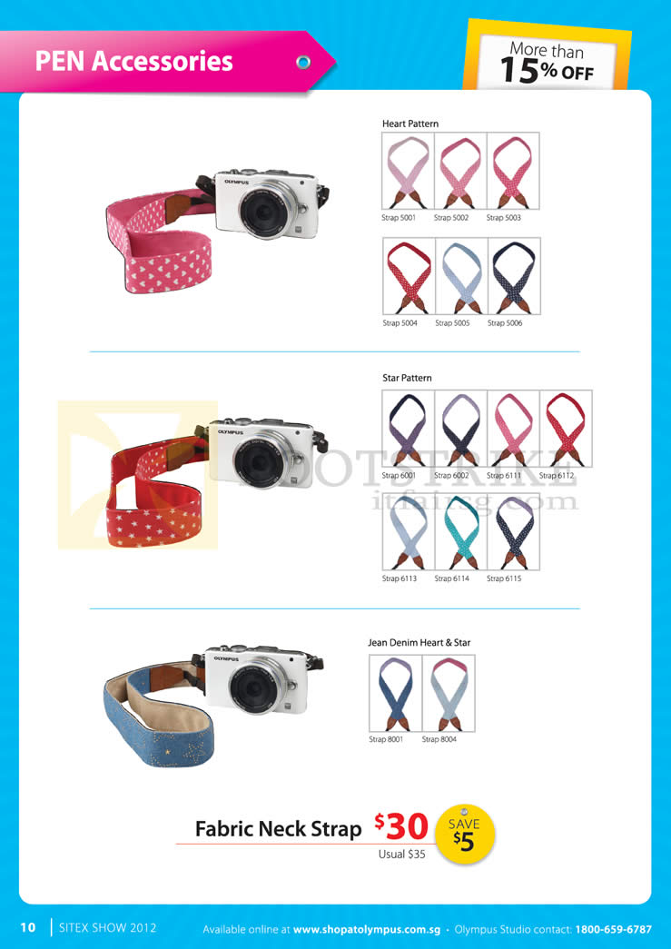 SITEX 2012 price list image brochure of Olympus Digital Camera Pen Accessories, Fabric Neck Strap, Heart, Star Patterns, Jean Denim Heart, Star