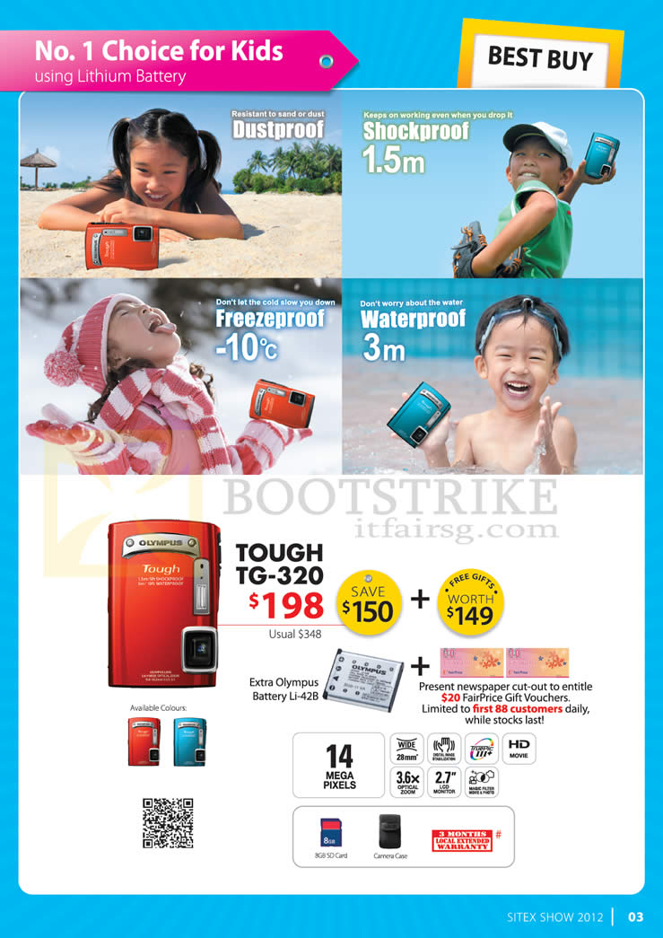 SITEX 2012 price list image brochure of Olympus Digital Camera Tough TG-320, Specifications, Extra Olympus Battery Li-428