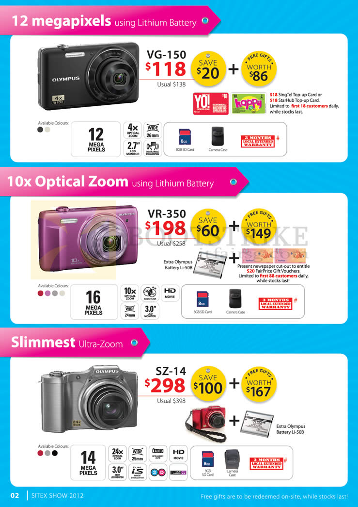 SITEX 2012 price list image brochure of Olympus Digital Camera VG-150, VR-350, SZ-14