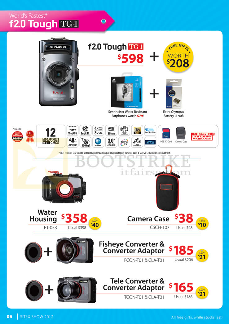 SITEX 2012 price list image brochure of Olympus Digital Camera F2.0 Tough TG-1, Water Housing, Camera Case, Fisheye Converter, Tele Converter, Converter Adaptor