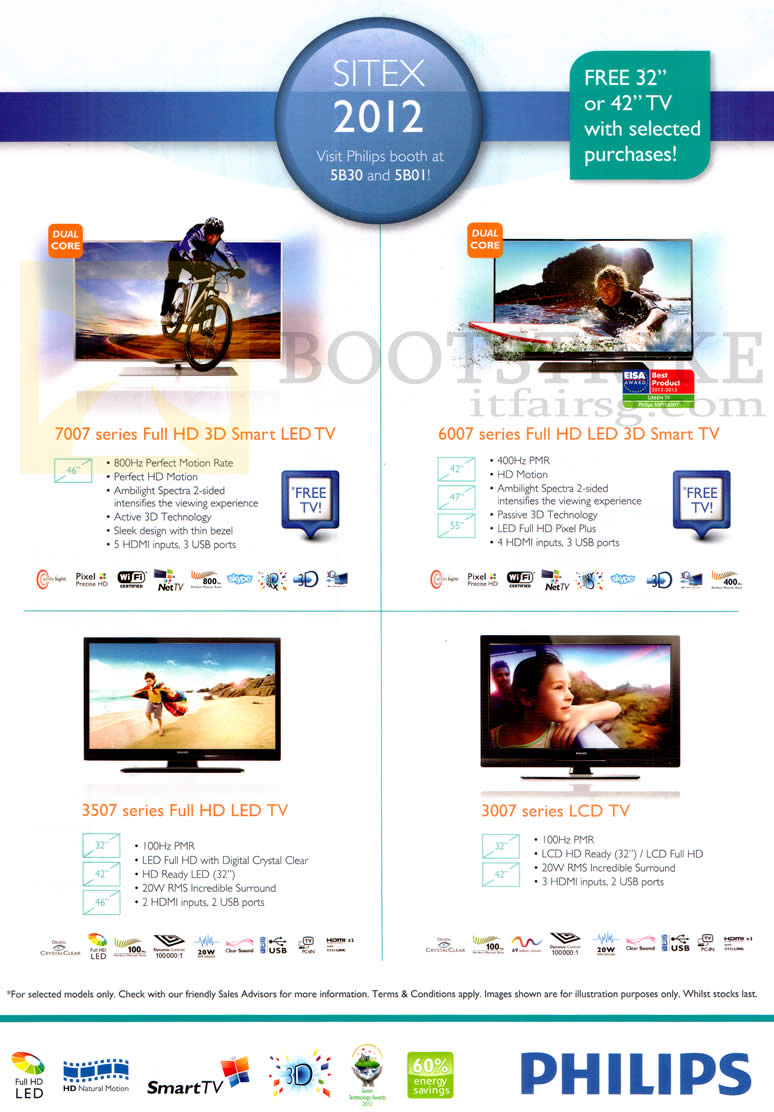 SITEX 2012 price list image brochure of Philips TV LED 7007 Series, 6007, 3507, 3007 LCD TV