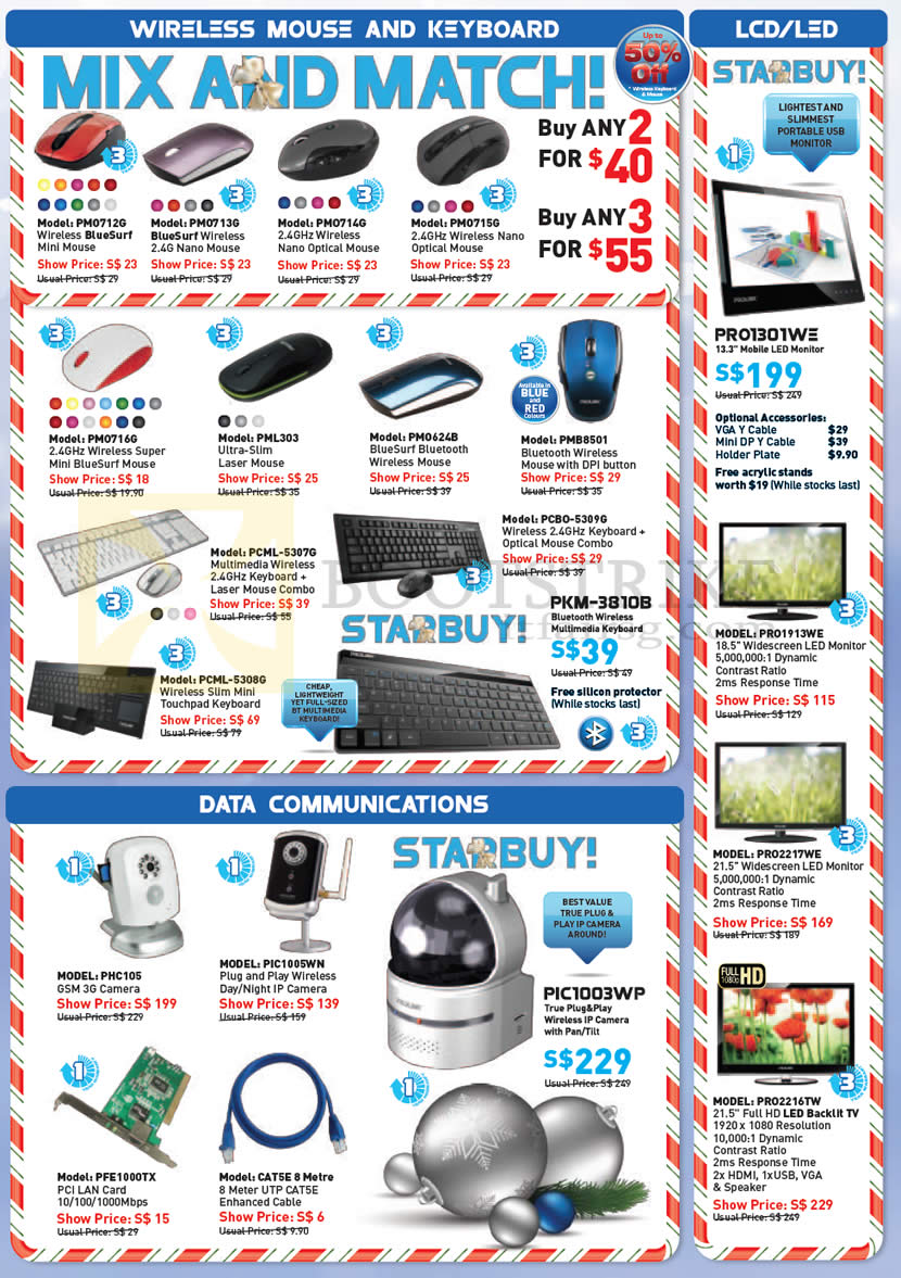 SITEX 2012 price list image brochure of Prolink Accessories Wireless Mouse, Keyboard, Mobile LED Monitor PRO1301WE, IPCam, 3G PIC1003WP