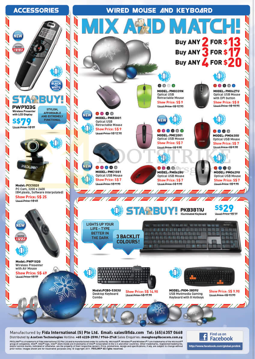 SITEX 2012 price list image brochure of Prolink Accessories Wireless Presenter, Webcam, Mouse, Keyboard