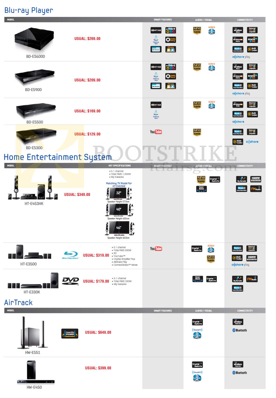SITEX 2012 price list image brochure of Samsung Courts Blu-Ray Player, Home Entertainment System, AirTrack