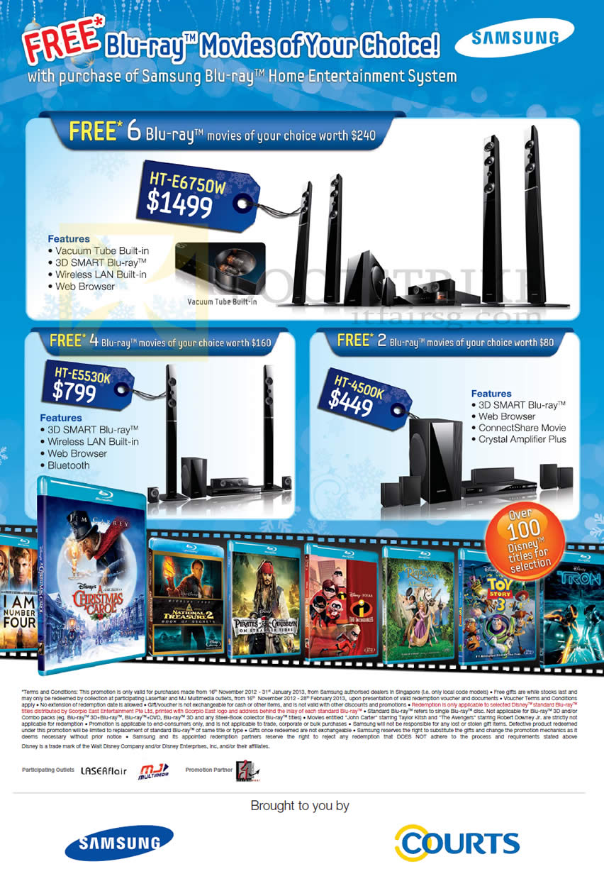 SITEX 2012 price list image brochure of Samsung Courts Home Theatre System HT-E6750W, HT-E5530K, HT-4500K