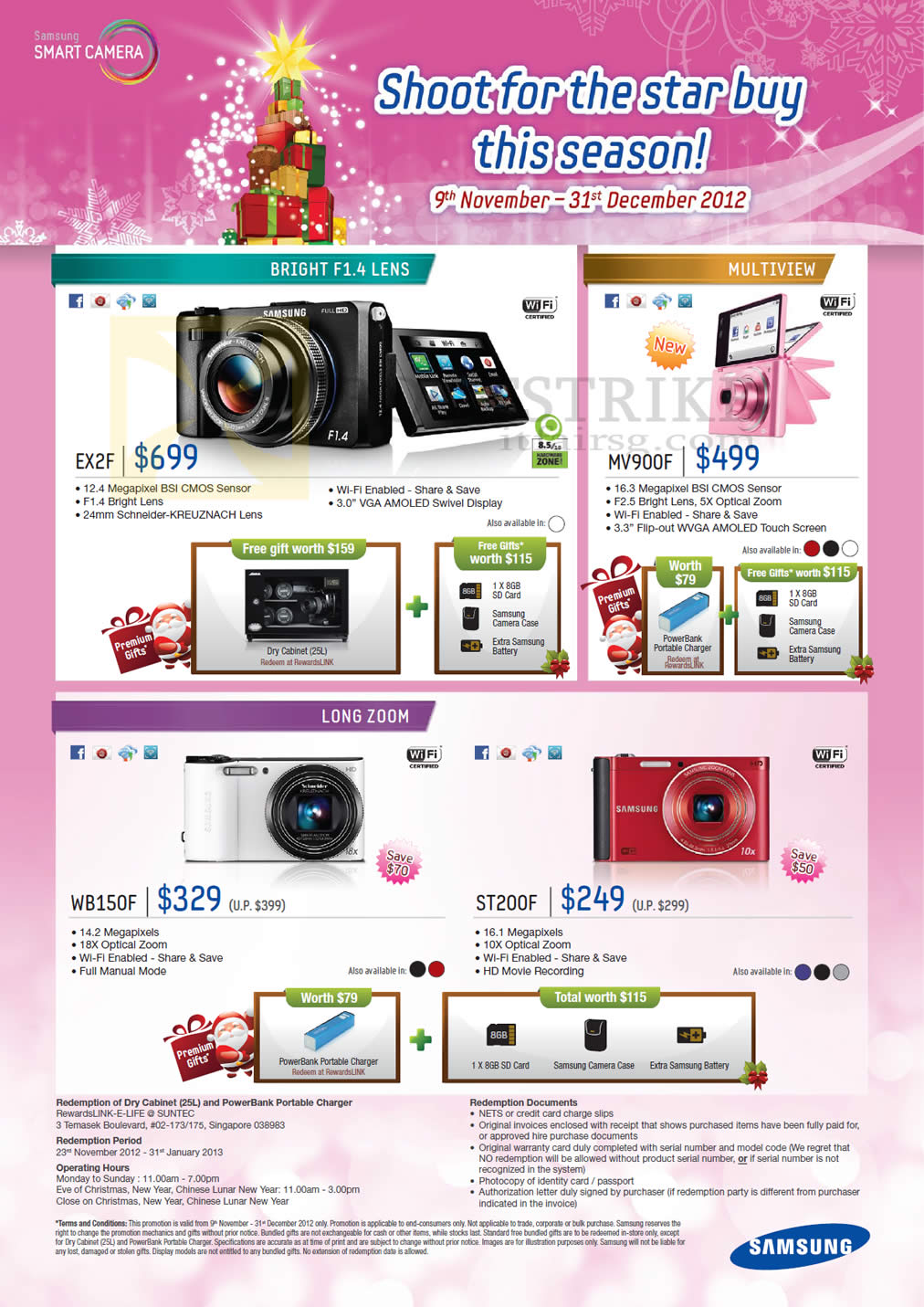 SITEX 2012 price list image brochure of Samsung Digital Cameras EX2F, MV900F, WB150F, ST200F