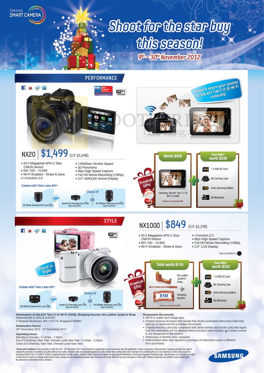 SITEX 2012 price list image brochure of Samsung Digital Cameras NX20, NX1000