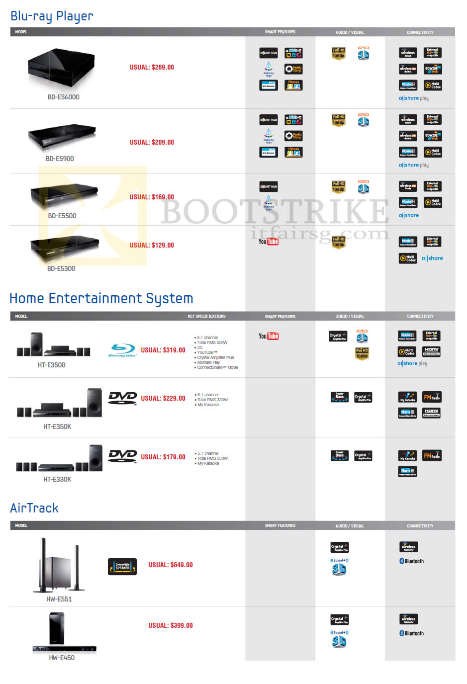 SITEX 2012 price list image brochure of Samsung Gain City Blu-Ray Player, Home Entertainment System, AirTrack