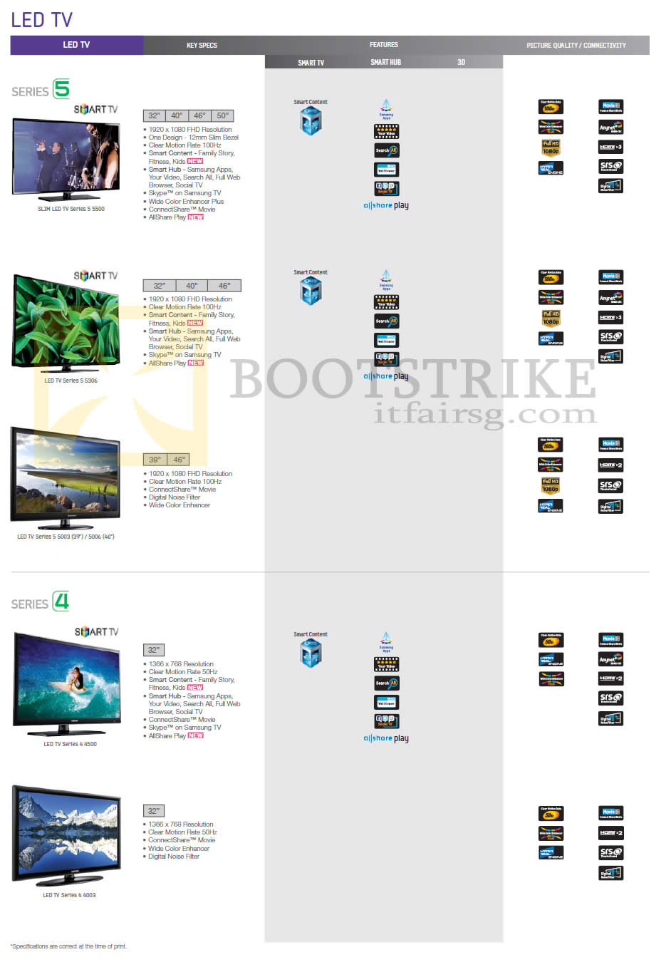 SITEX 2012 price list image brochure of Samsung Gain City LED TV Series 5, 4 Comparison Table
