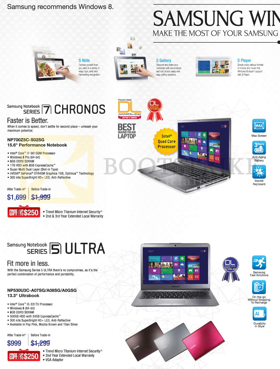 SITEX 2012 price list image brochure of Samsung Notebooks Series 7 NP700Z5C-S02SG, Series 5 NP530U3C A07SG A08SG A0GSG